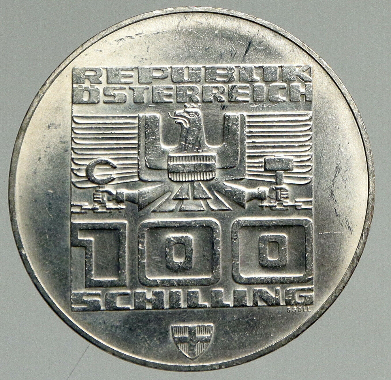 1976 Innsbruck WINTER Olympic Games AUSTRIA PRF SILVER 100 Schilling Coin i94625