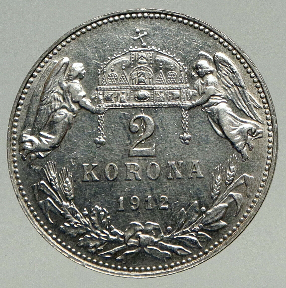 1912 HUNGARY w King Franz Joseph I Hungarian Antique Silver 2 Korona Coin i93432