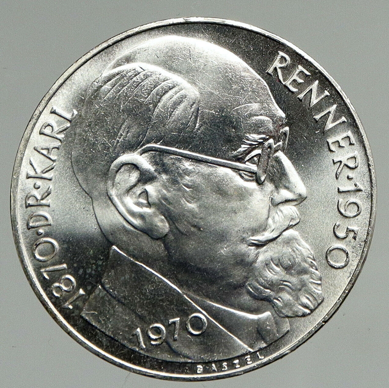 1970 AUSTRIA with Politician Karl Renner VINTAGE Silver 50 Schilling Coin i94628