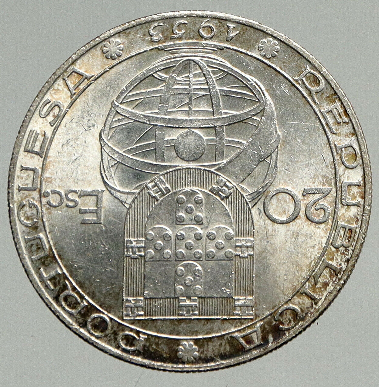 1953 PORTUGAL 25 Years Financial Reform VINTAGE Silver 20 Escudos Coin i94647