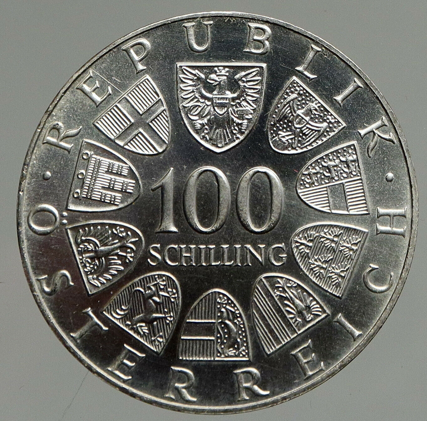 1976 AUSTRIA Innsbruck Winter OLYMPIC Games BU Silver 100 Schilling Coin i94648