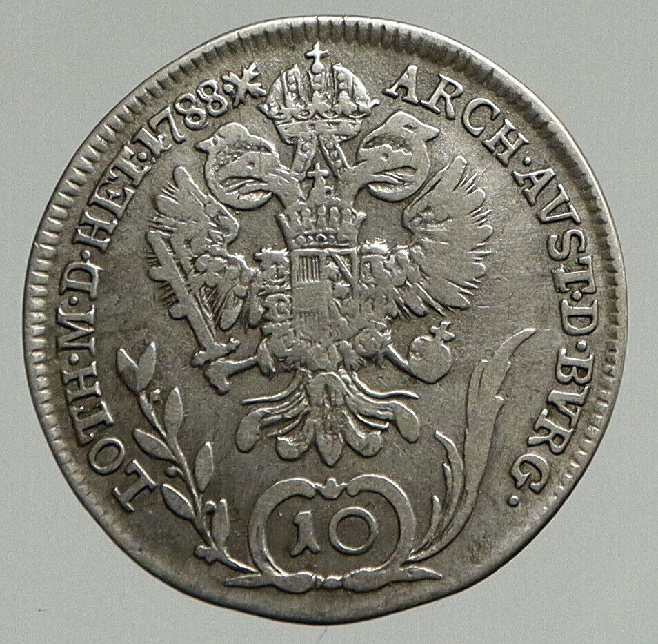 1788 B AUSTRIA King Joseph II ANITQUE OLD Silver 10 Kreuzer Austrian Coin i94641