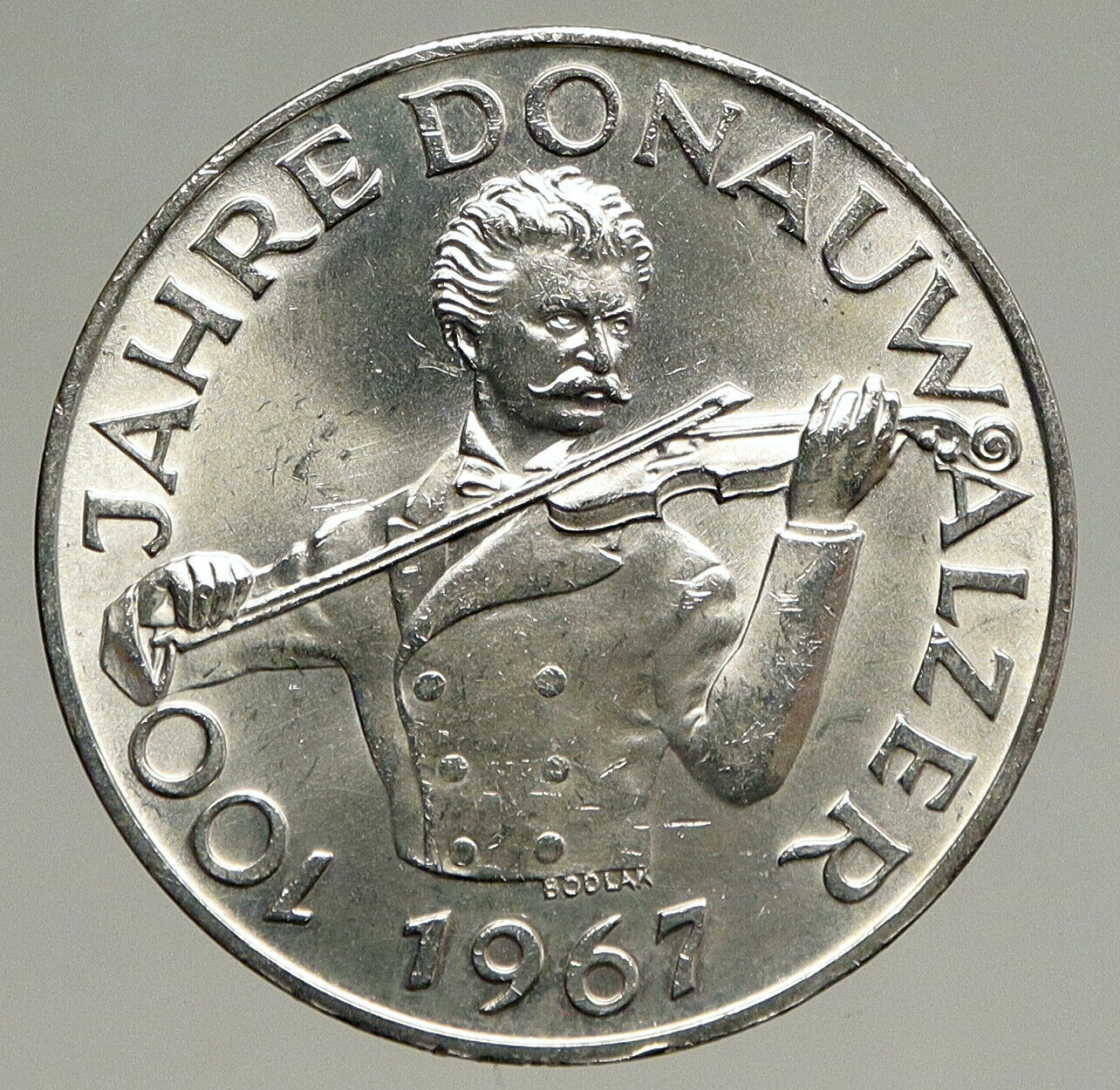 1967 AUSTRIA Blue Danube Waltz Violin VINTAGE OLD Silver 50 Shilling Coin i94092