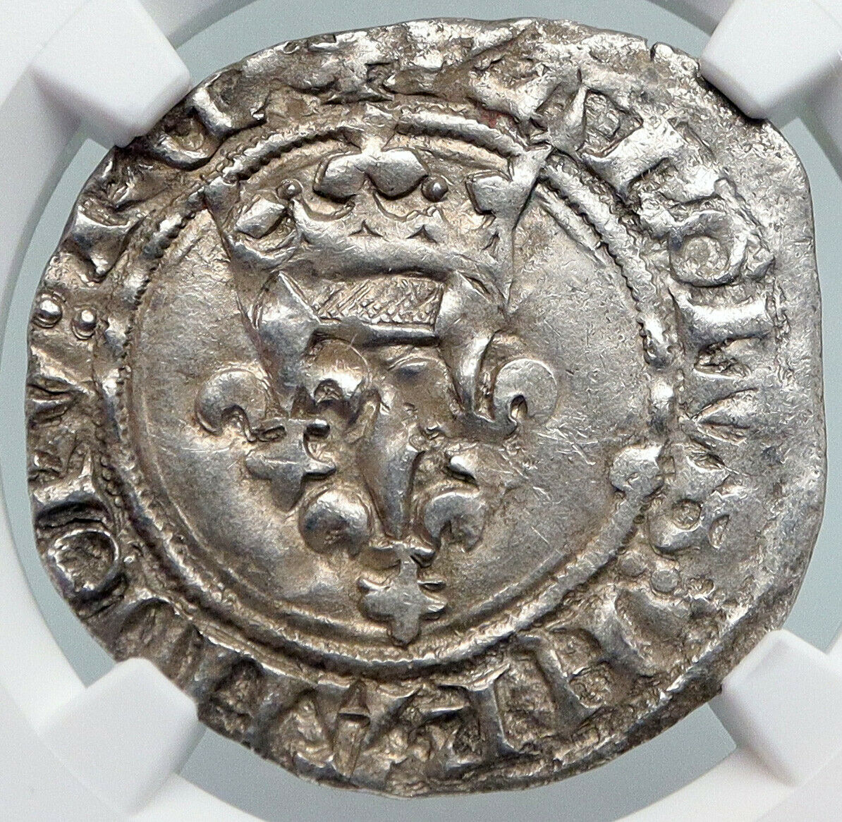 1380AD FRANCE King Charles VI Antique Silver OLD Gros Medieval Coin NGC i90705