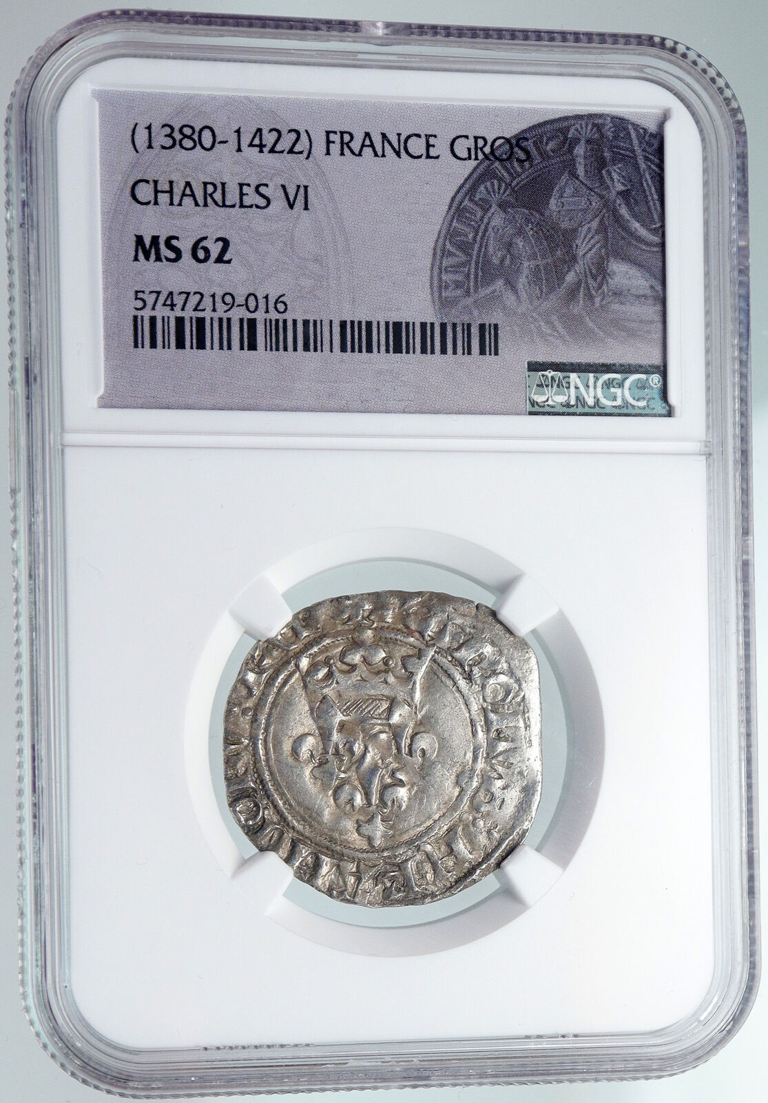 1380AD FRANCE King Charles VI Antique Silver OLD Gros Medieval Coin NGC i90705