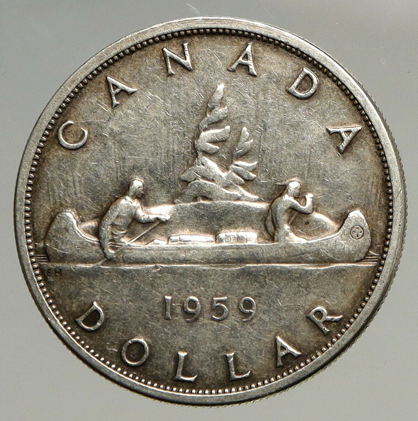 1959 CANADA w UK Queen Elizabeth II Voyagers Genuine Silver Dollar Coin i94080