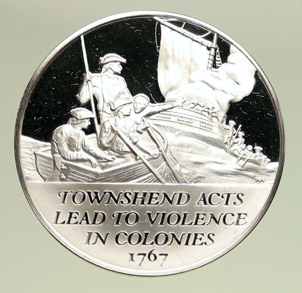 1970 United States REVOLUTION History TOWNSHEND ACTS Proof Silver Medal i94892