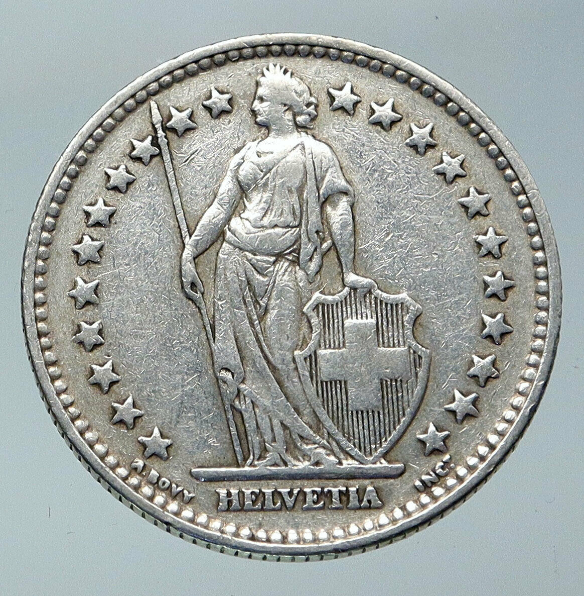 1940 SWITZERLAND - HELVETIA Symbolizes SWISS Nation SILVER 2 Francs Coin i85828