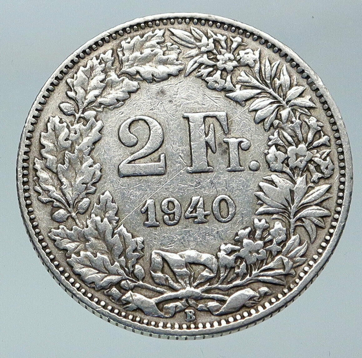 1940 SWITZERLAND - HELVETIA Symbolizes SWISS Nation SILVER 2 Francs Coin i85828