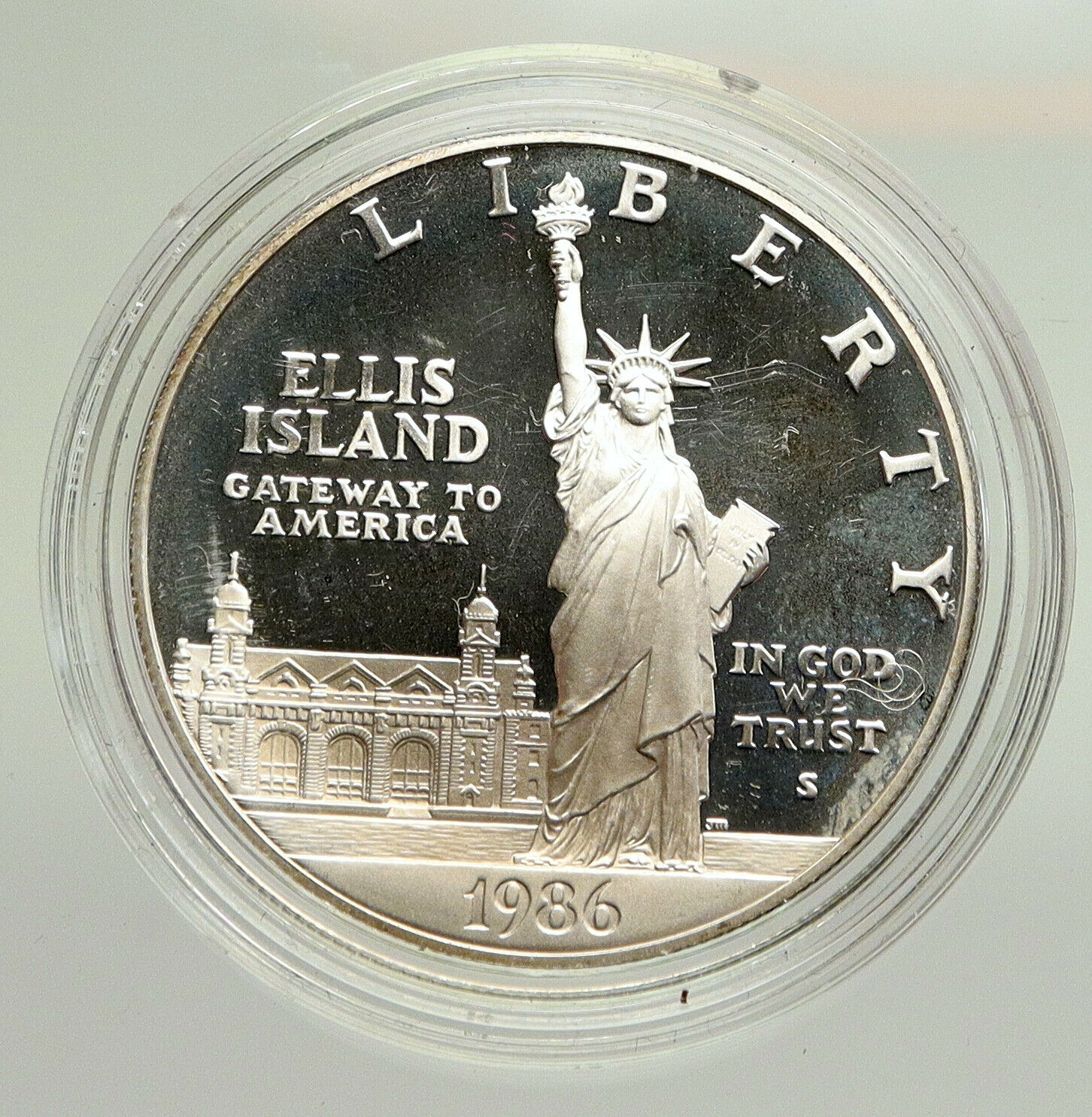 1986S UNITED STATES Ellis Island Statue of Liberty NY Proof Silver $ Coin i94812