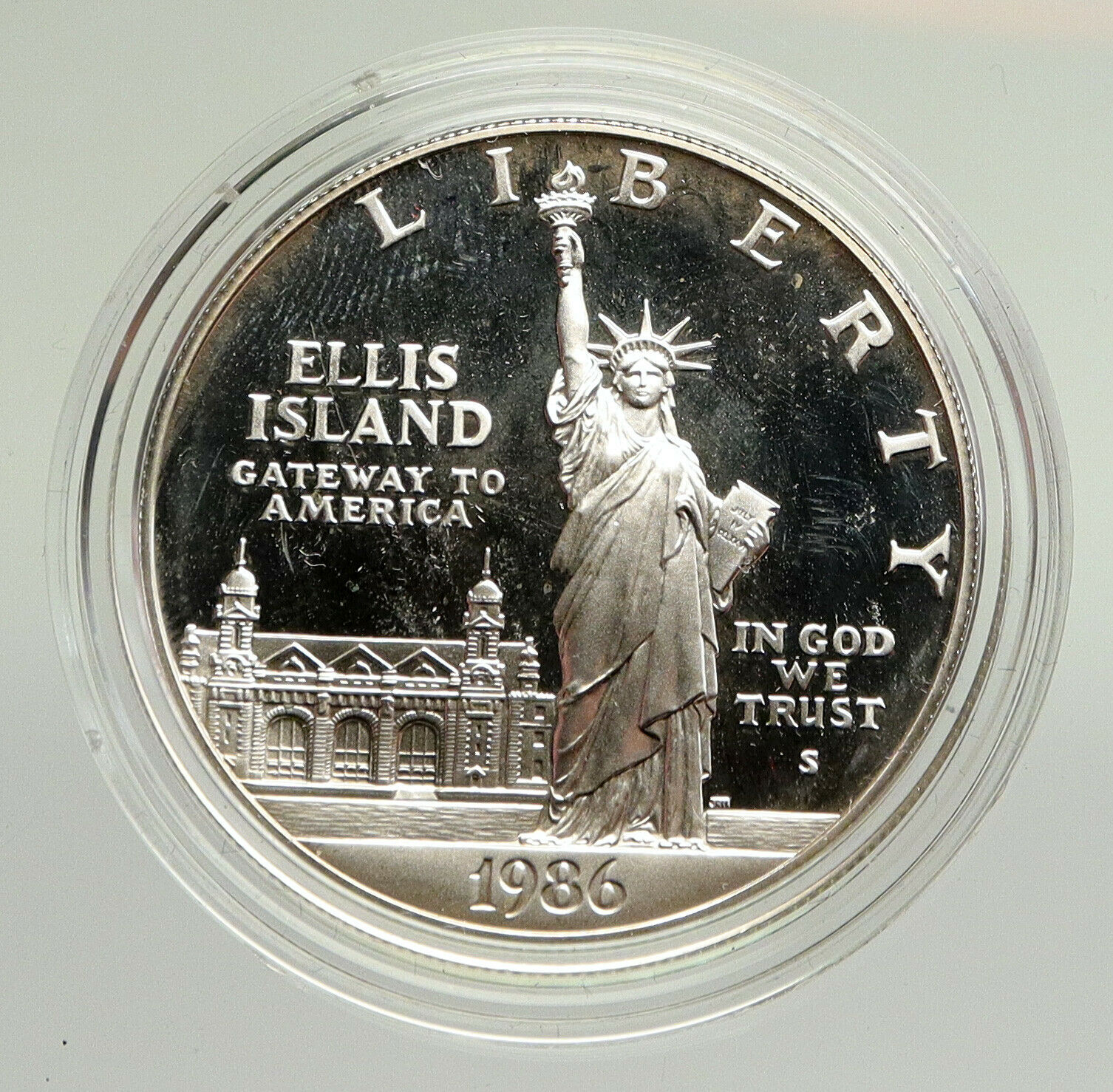 1986S UNITED STATES Ellis Island Statue of Liberty NY Proof Silver $ Coin i94804