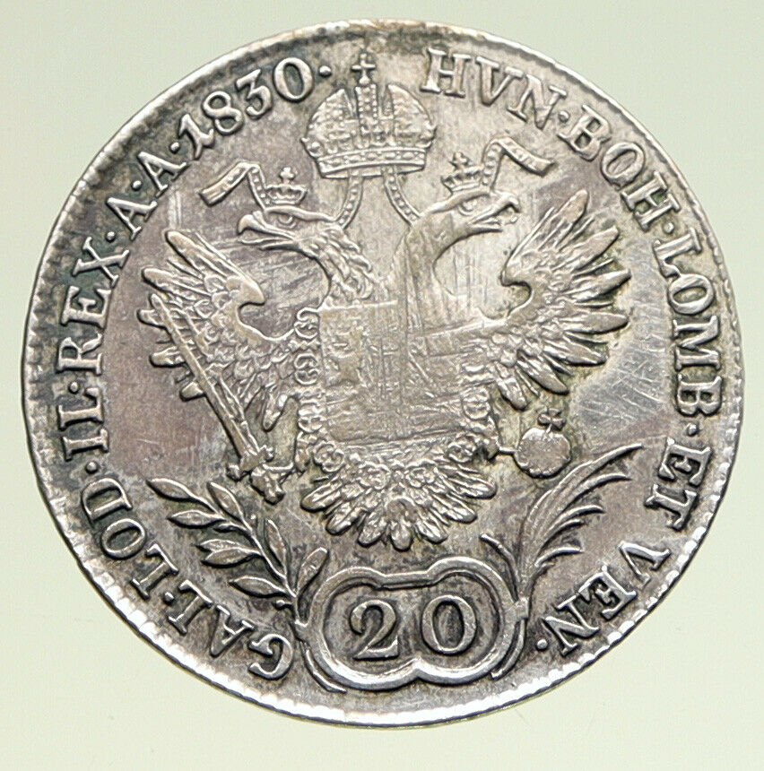 1830 AUSTRIA w King FRANCIS I (II) Antique VINTAGE Silver 20 Kreuzer Coin i94917