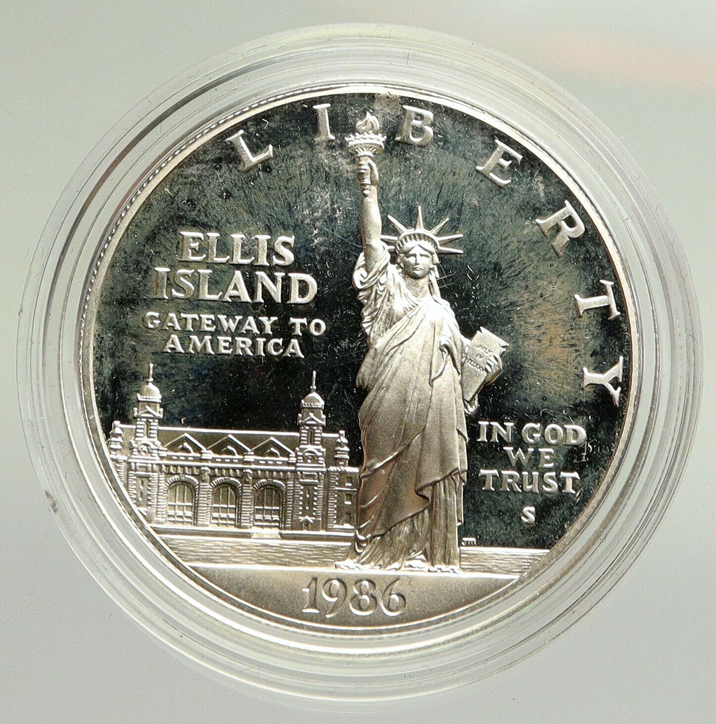 1986S UNITED STATES Ellis Island Statue of Liberty NY Proof Silver $ Coin i94796