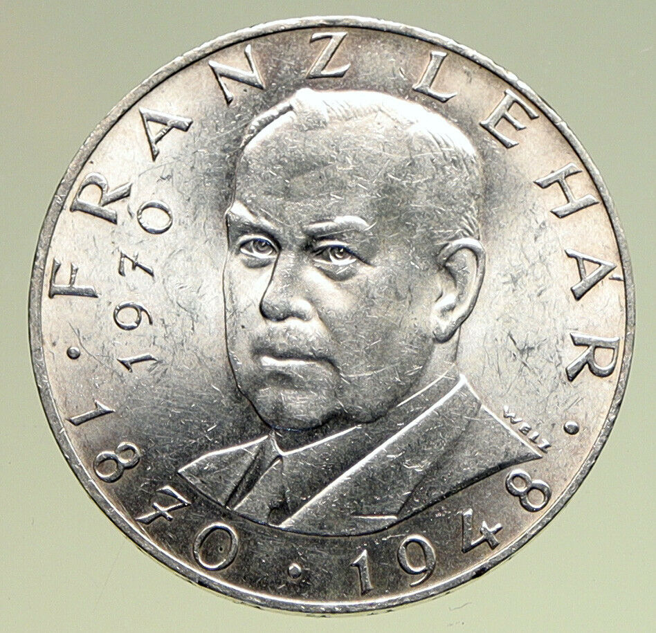 1970 AUSTRIA Franz Lehar Hungarian Composer Silver 25 Shlng Austrian Coin i94925