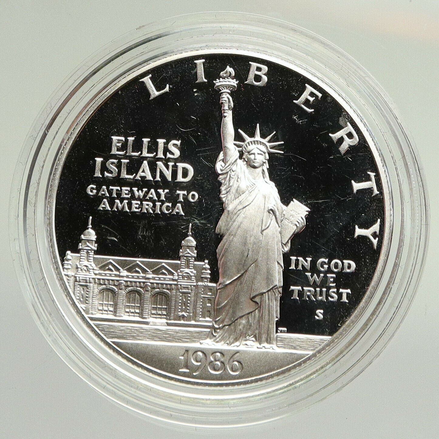 1986S UNITED STATES Ellis Island Statue of Liberty NY Proof Silver $ Coin i94789