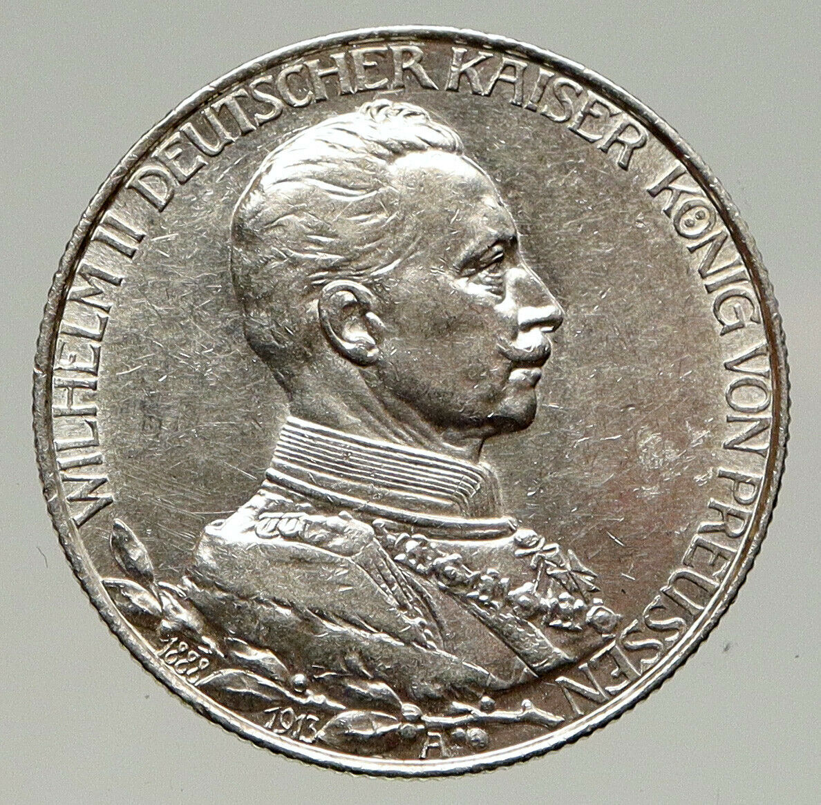 1913 PRUSSIA KINGDOM Germany WILHELM II Antique Silver 2 Mark German Coin i93356