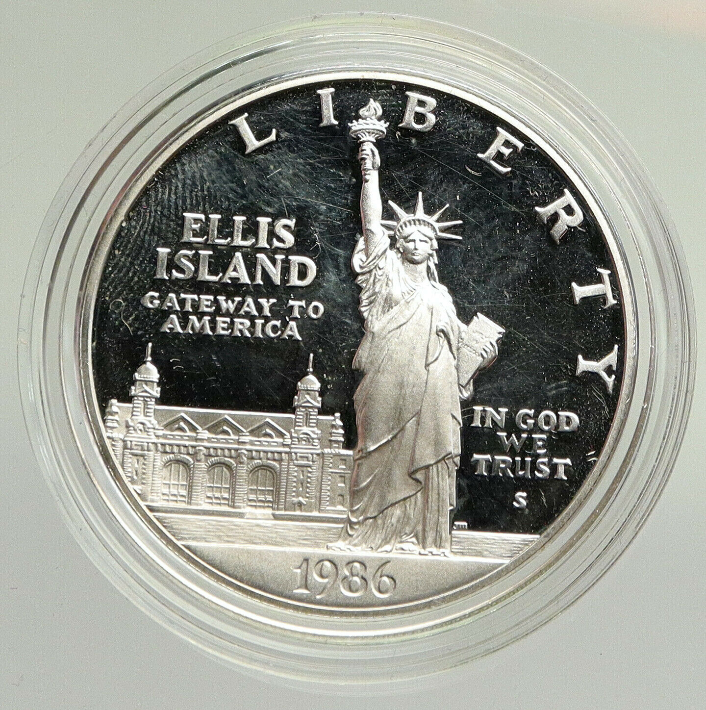 1986S UNITED STATES Ellis Island Statue of Liberty NY Proof Silver $ Coin i94788