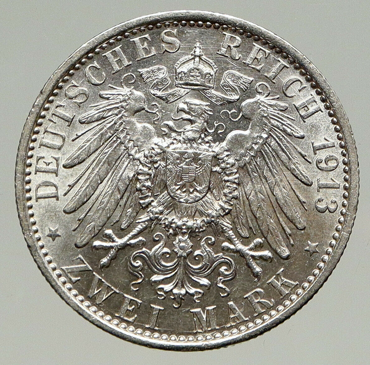 1913 PRUSSIA KINGDOM Germany WILHELM II Antique Silver 2 Mark German Coin i93356