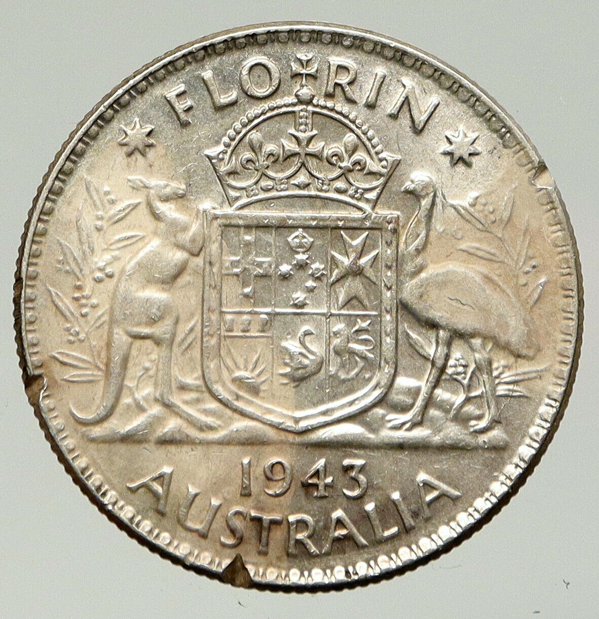 1943M AUSTRALIA Large King George VI Kangaroos VINTAGE Silver Florin Coin i93363