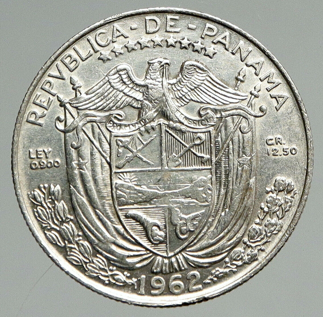 1962 PANAMA Spanish Conquistador Hero VINTAGE OLD Silver 1/2 BALBOA Coin i94619