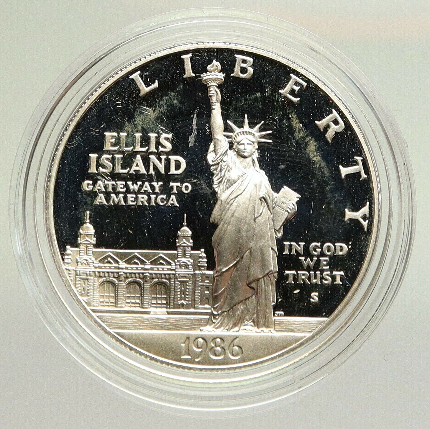 1986S UNITED STATES Ellis Island Statue of Liberty NY Proof Silver $ Coin i94818