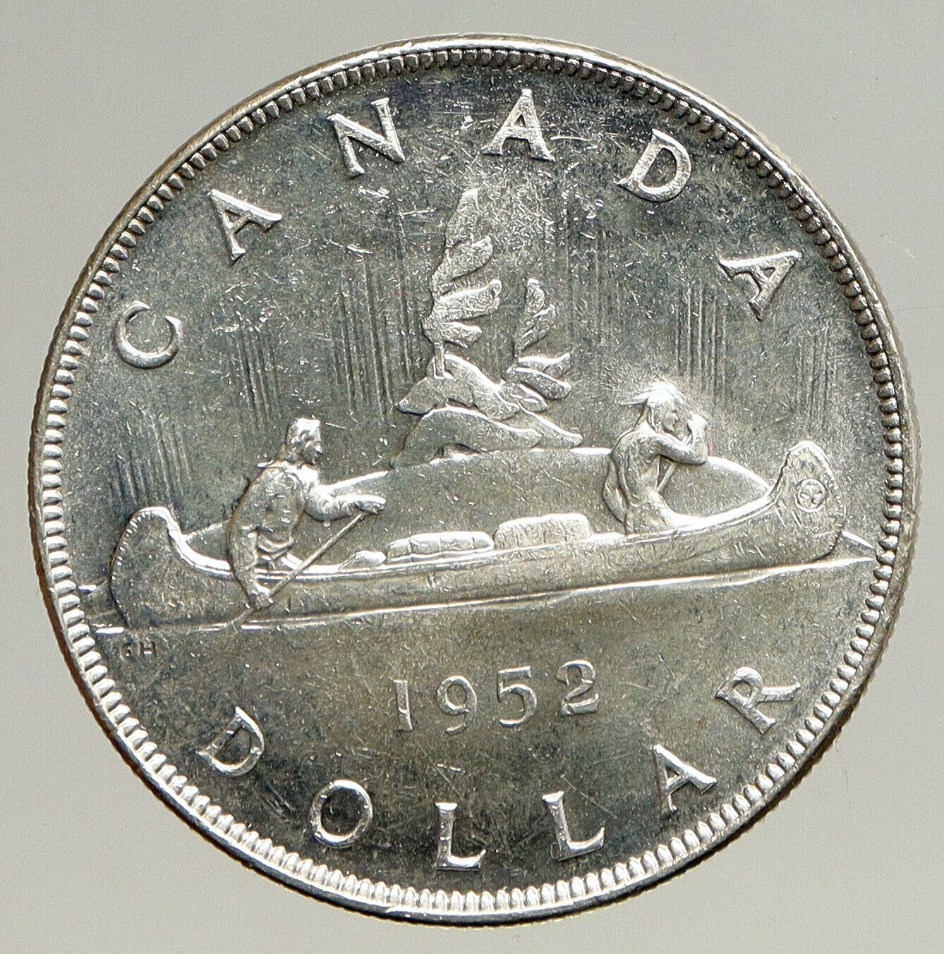 1952 CANADA UK KING GEORGE VI Canoe VOYAGERS Crew OLD SILVER Dollar Coin i94136