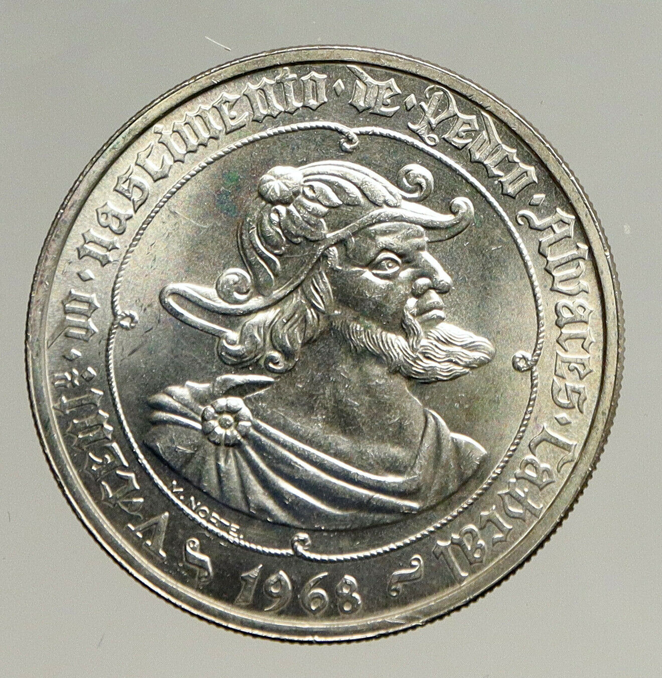 1968 PORTUGAL Silver 50 Escudos Coin w PORTUGUESE Pedro Alvares Cabral i94139