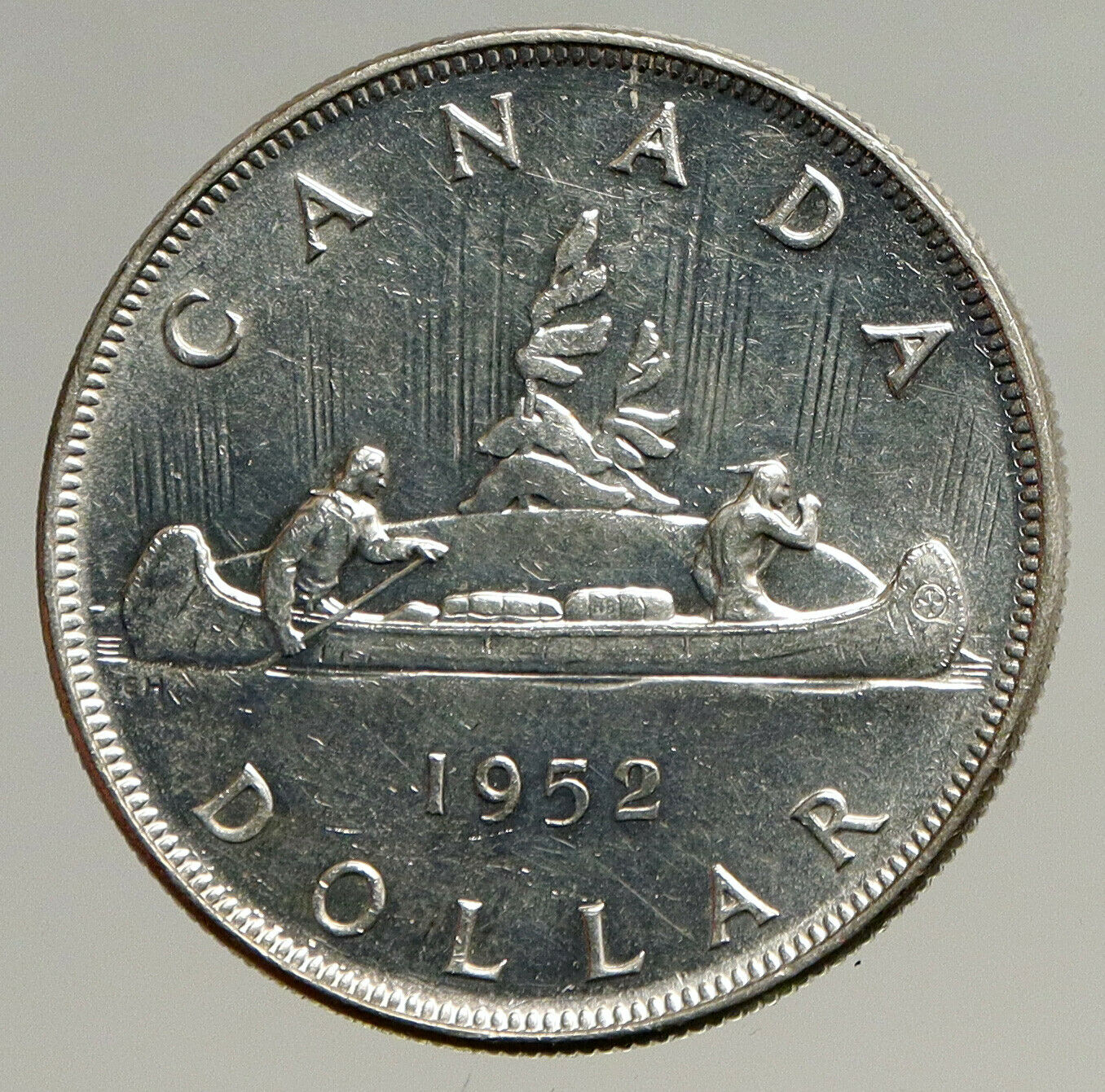 1952 CANADA UK KING GEORGE VI Canoe VOYAGERS Crew OLD SILVER Dollar Coin i94132