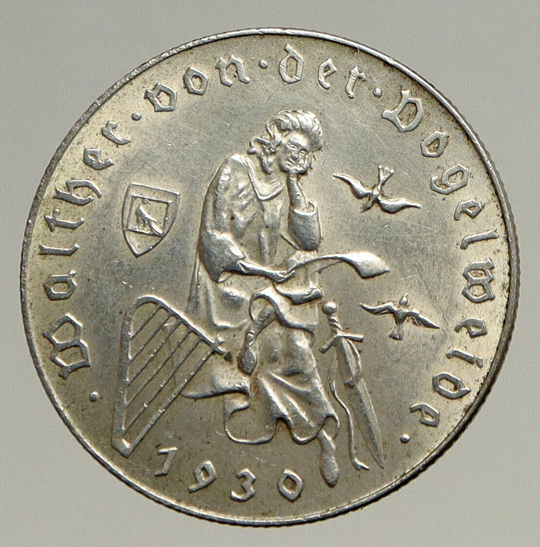 1930 AUSTRIA Composer Walther von Vogelweide Antique Silver Shilling Coin i94133