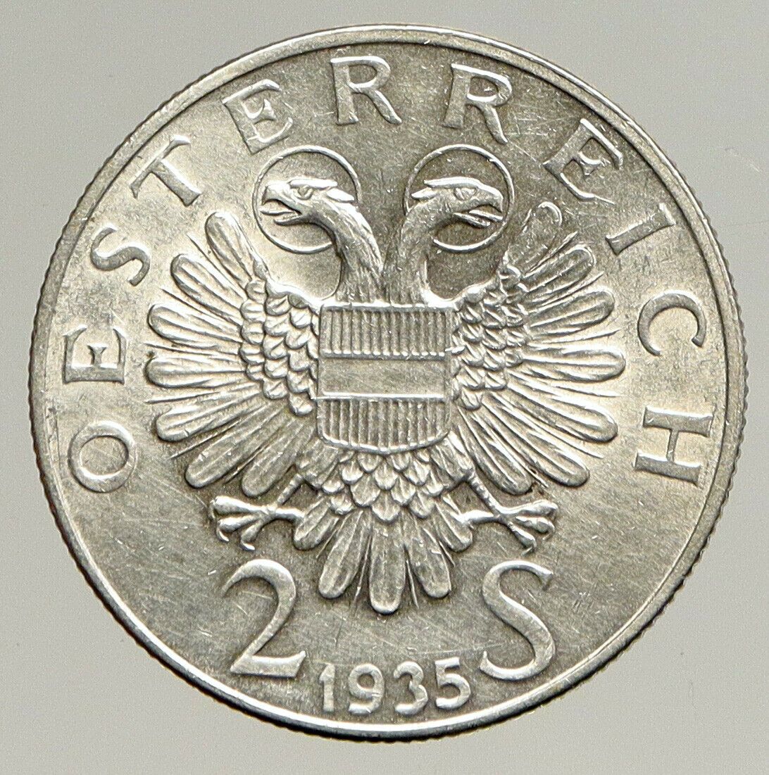 1935 AUSTRIA w Dr. Karl Lueger Austrian Silver Antique 2 Shillings Coin i94135