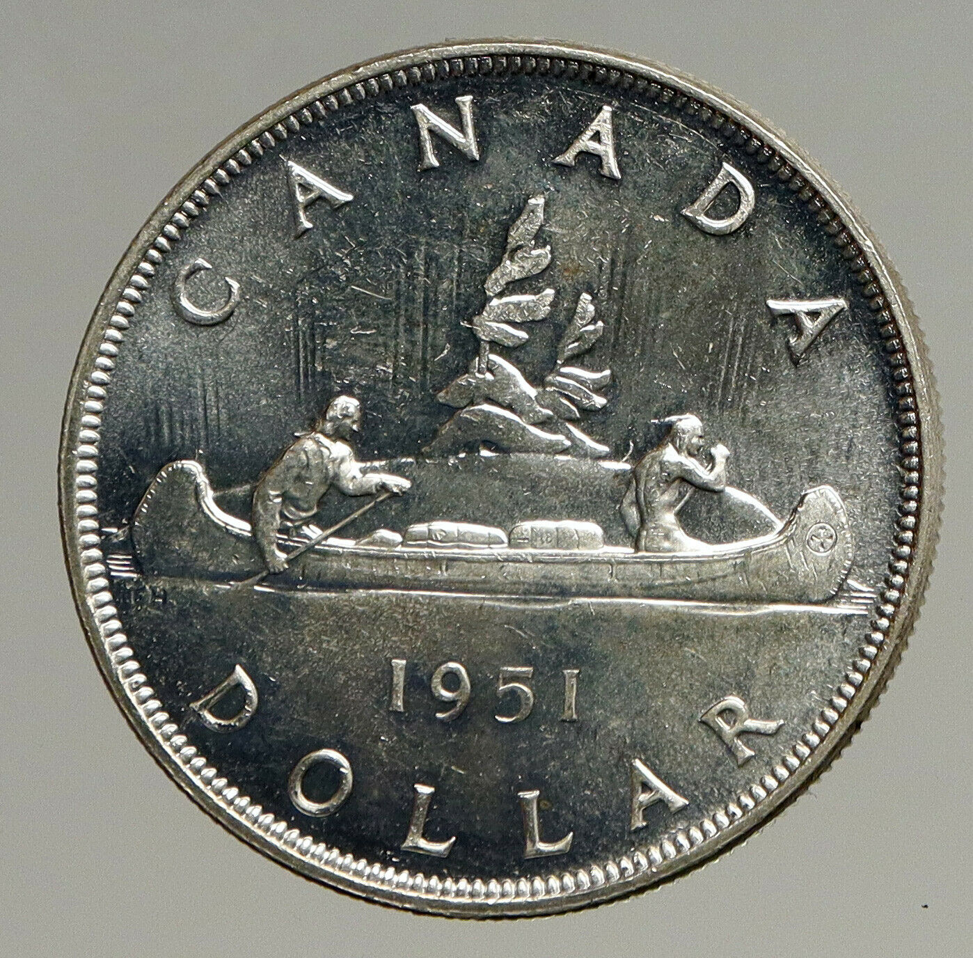 1951 CANADA UK KING GEORGE VI Canoe VOYAGERS Crew OLD SILVER Dollar Coin i94129