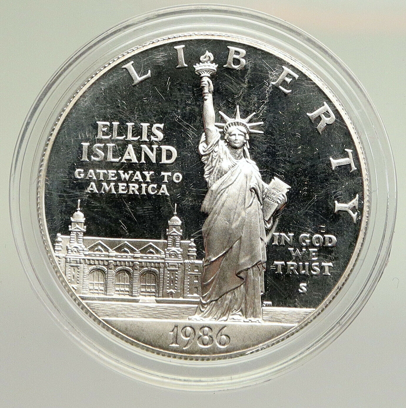 1986S UNITED STATES Ellis Island Statue of Liberty NY Proof Silver $ Coin i94816