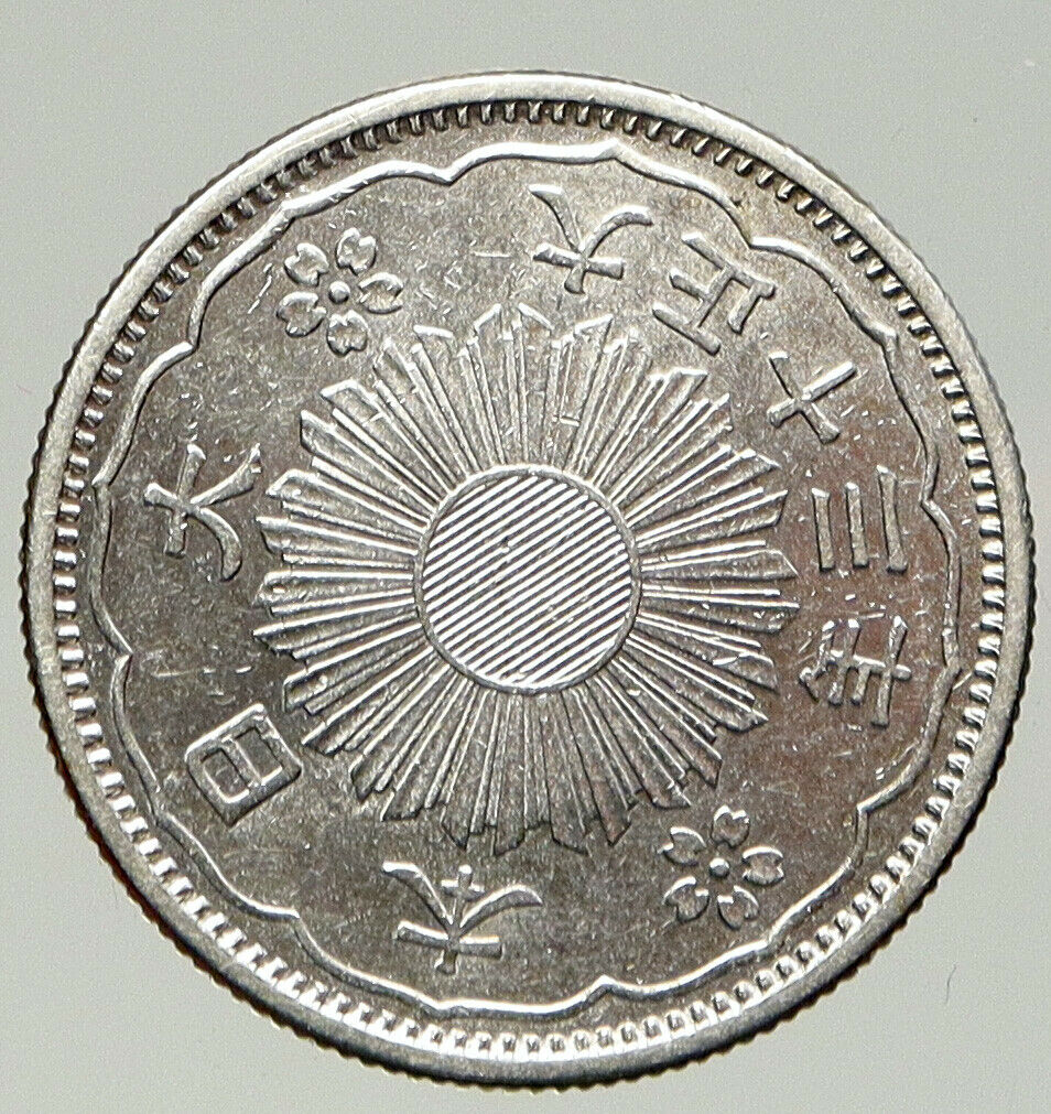 1924 Yr 13 JAPAN Emperor TAISHO / YOSHITO Old Silver 50 Sen JAPANESE Coin i93364