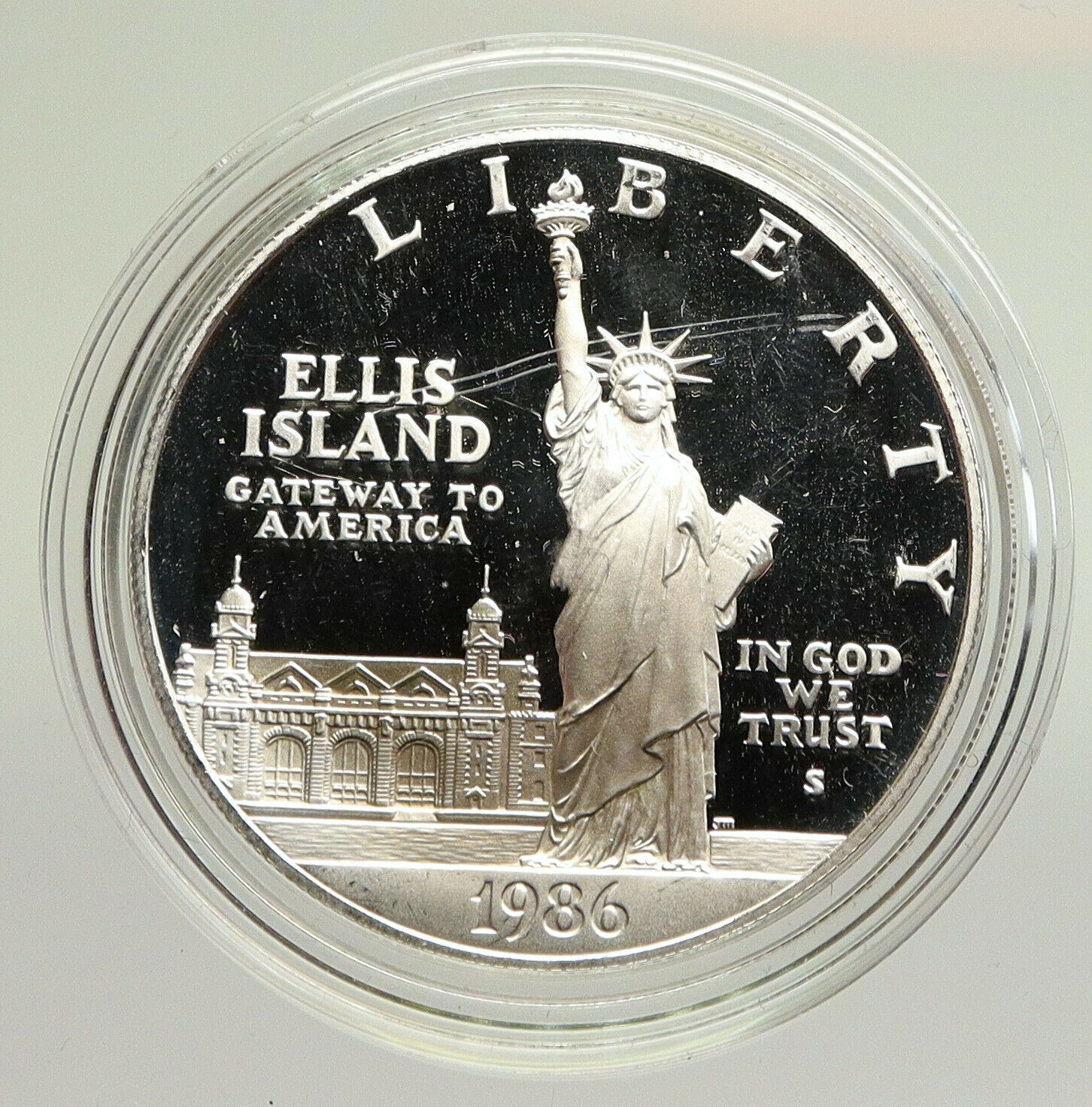 1986 S UNITED STATES Ellis Island Statue Liberty Proof Silver Dollar Coin i94833