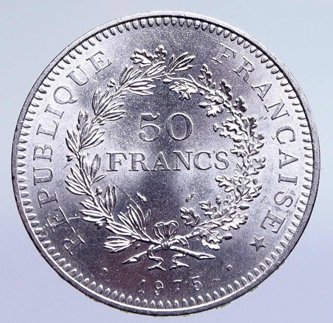 1975 FRANCE Large HERCULES Motto VINTAGE Old Silver 50 FRANCS French Coin i94844