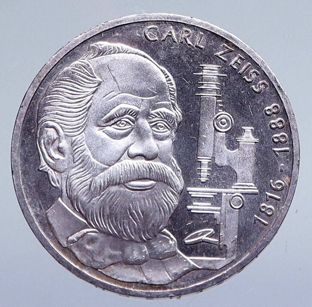 1988 F GERMANY Carl Zeiss Lens Genuine Antique Silver 10 Mark German Coin i94848