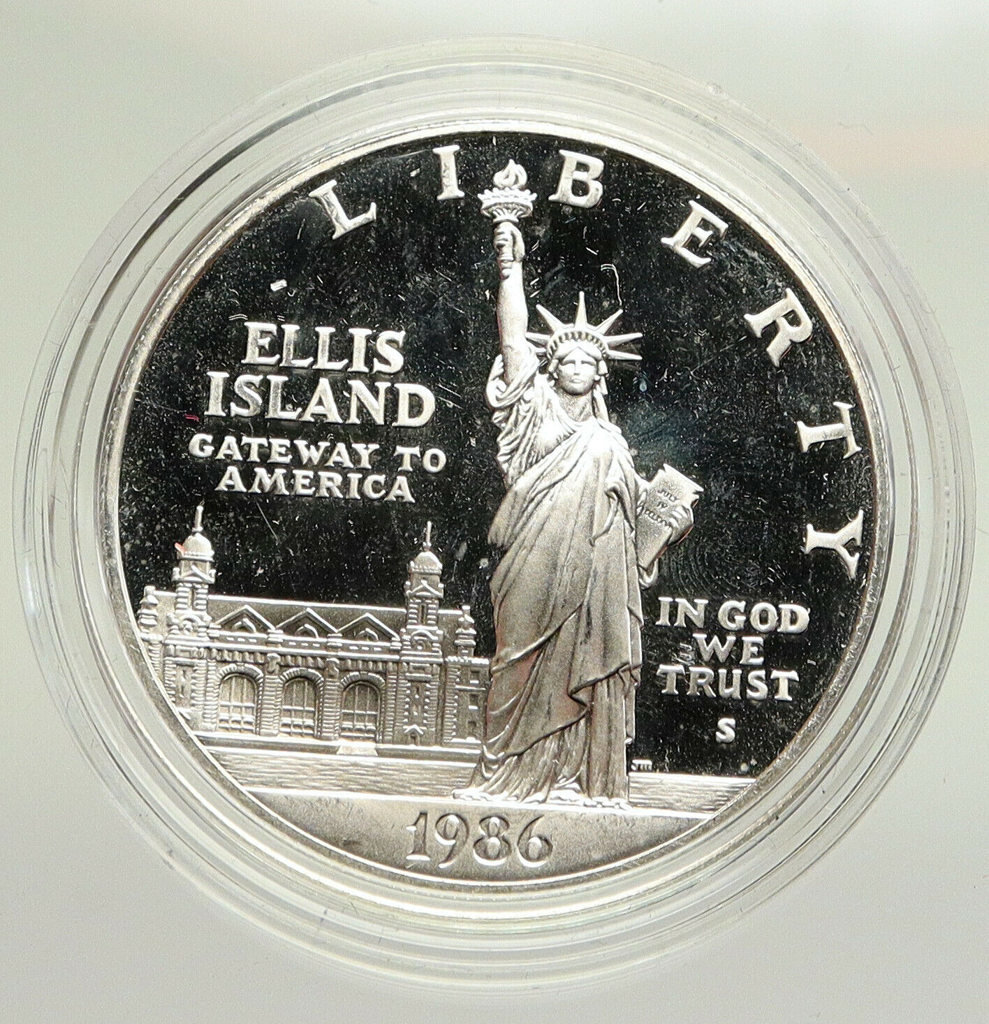 1986 S UNITED STATES Ellis Island Statue Liberty Proof Silver Dollar Coin i94834