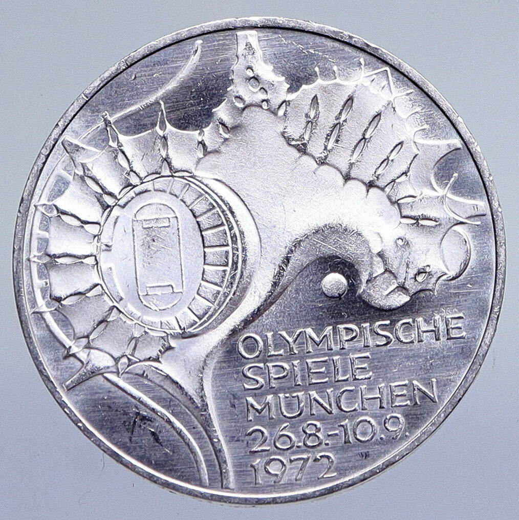 1972 G GERMANY Munich Summer Olympics Schleife 10 Mark Proof Silver Coin i94857