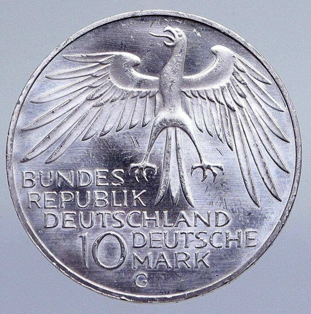 1972 G GERMANY Munich Summer Olympics Schleife 10 Mark Proof Silver Coin i94857