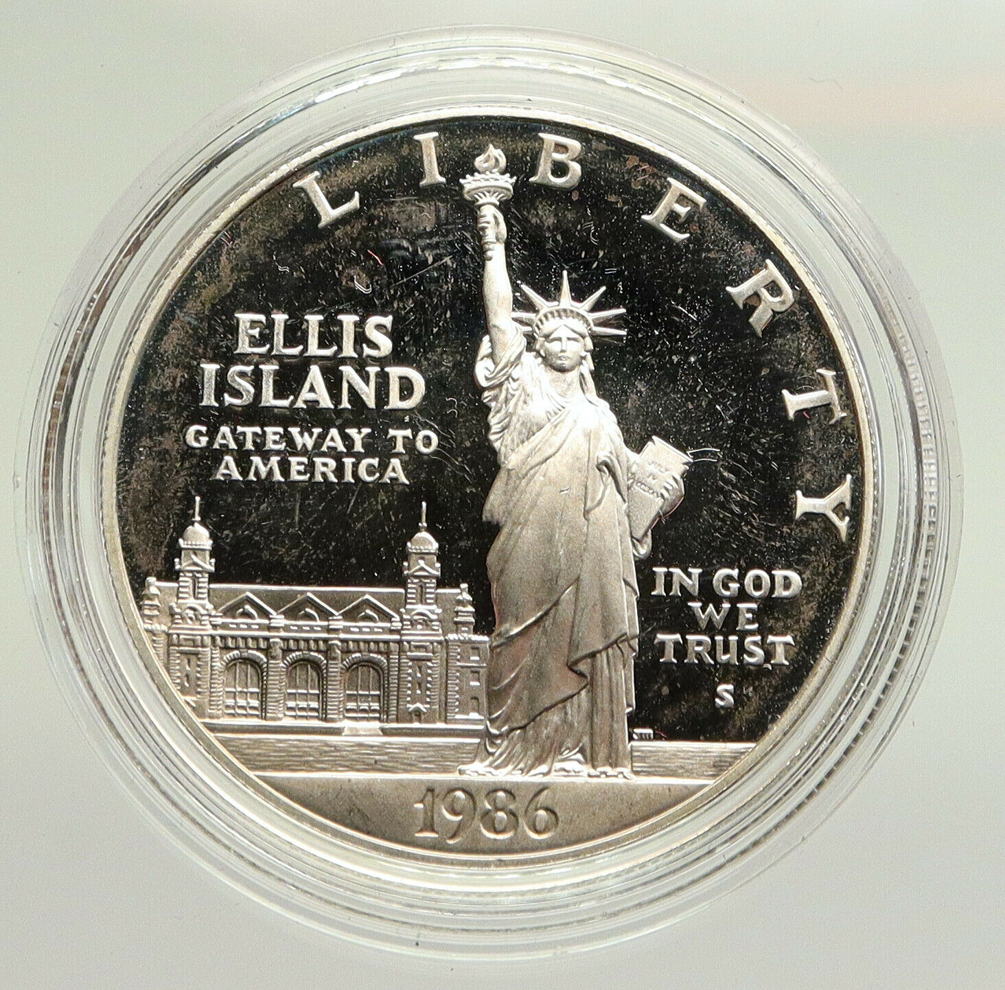 1986 S UNITED STATES Ellis Island Statue Liberty Proof Silver Dollar Coin i94838