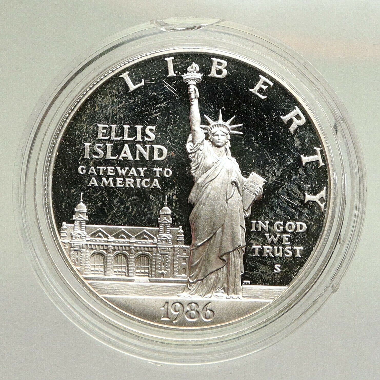 1986 S UNITED STATES Ellis Island Statue Liberty Proof Silver Dollar Coin i94839