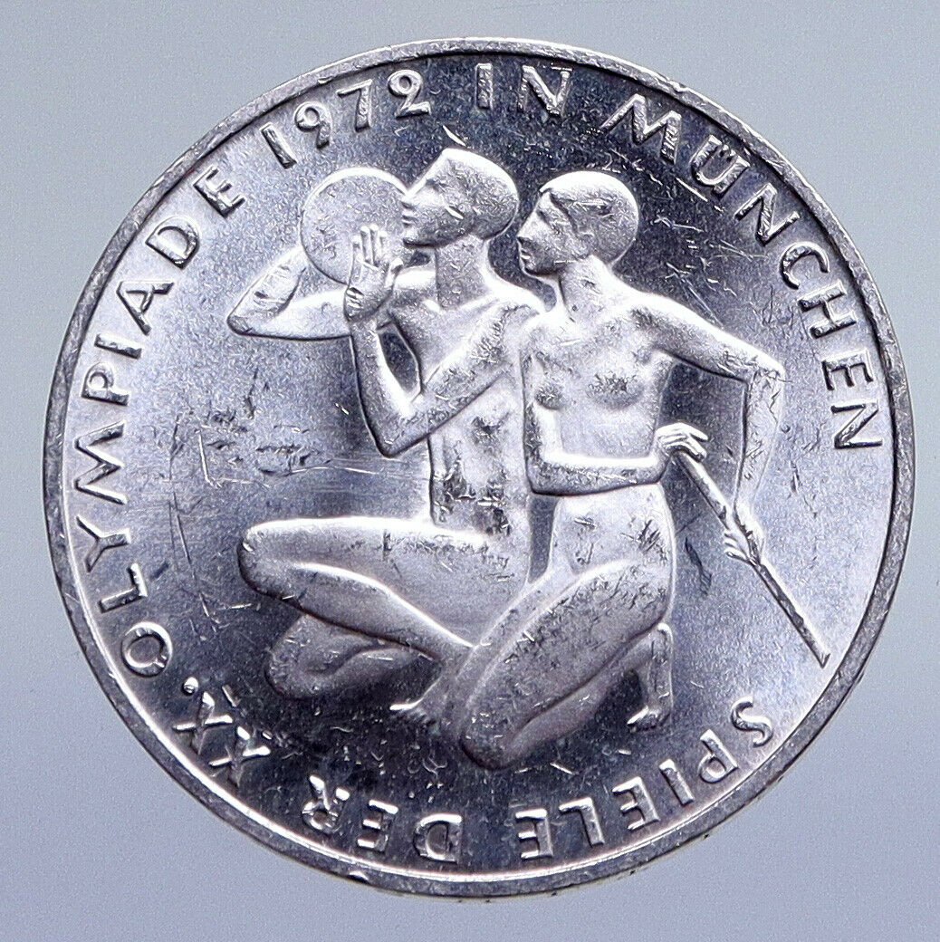 1972 G Germany Munich Summer Olympics XX ATHLETES BU Silver 10 Mark Coin i94855