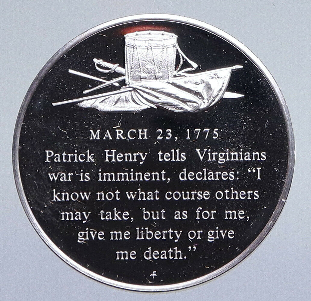 1970 United States REVOLUTION History PATRICK HENRY Proof Silver Medal i94867