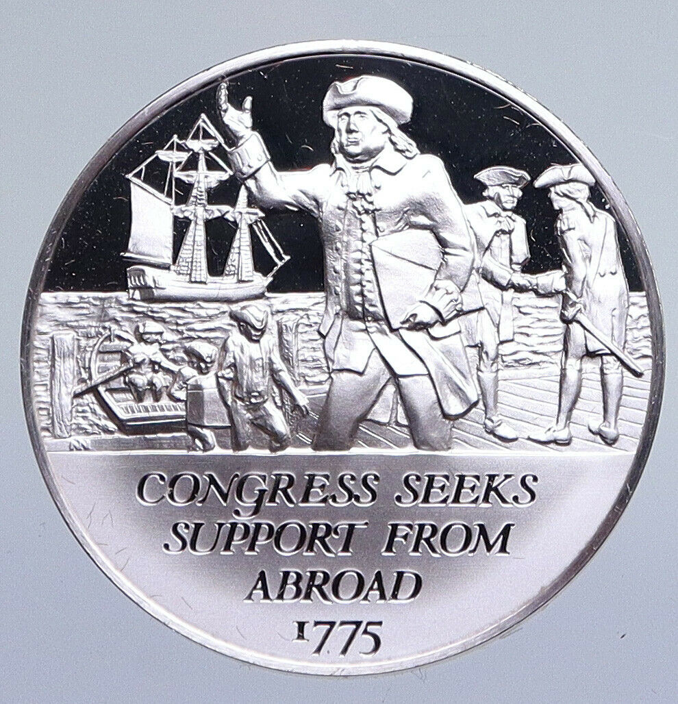 1970 United States REVOLUTION FRENCH SUPPORT ABROAD Proof Silver Medal i94877