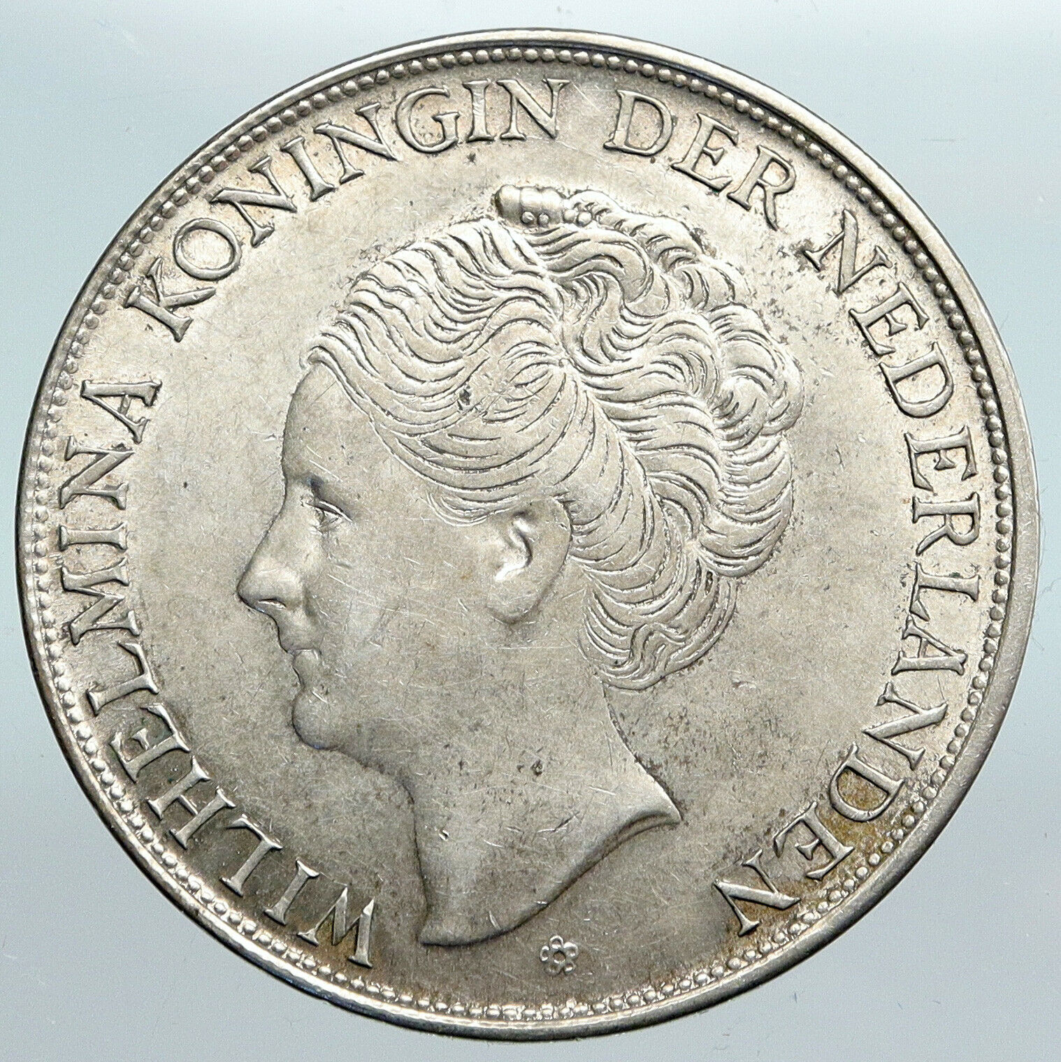 1944 CURACAO Netherlands Kingdom WILHELMINA Old Silver 2 1/2 Gulden Coin i89995