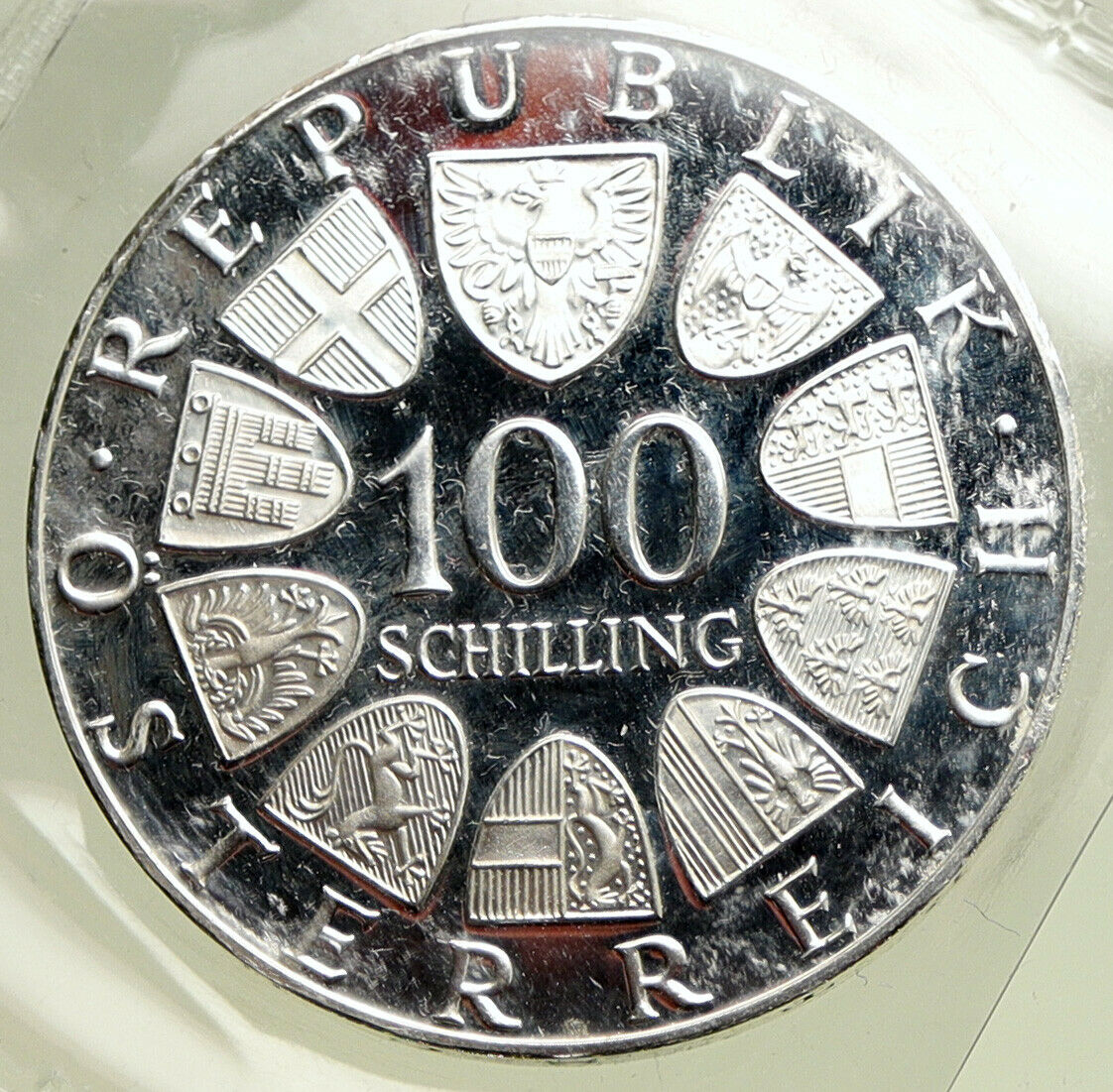 1976 AUSTRIA Innsbruck Winter OLYMPIC Games PRF Silver 100 Schilling Coin i95049