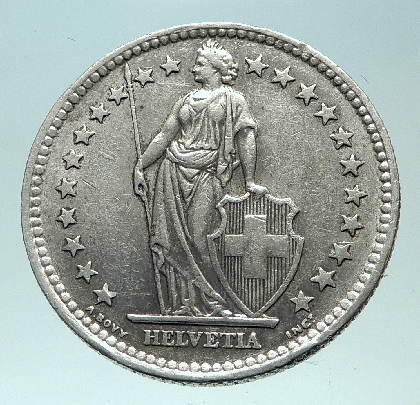 1963 SWITZERLAND - SILVER 2 Francs Coin HELVETIA Symbolizes SWISS Nation i82299