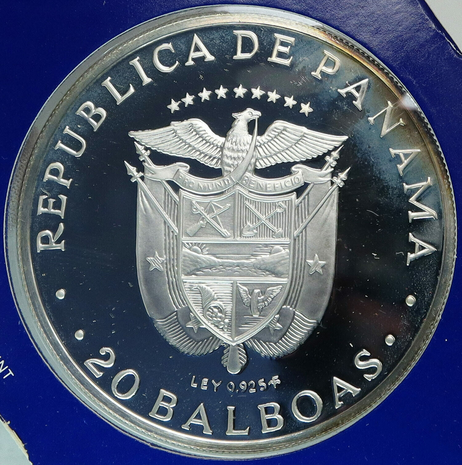 1976 PANAMA Huge 6.2cm Proof Silver 3.8oz 20 Balboas Coin w SIMON BOLIVAR i88762