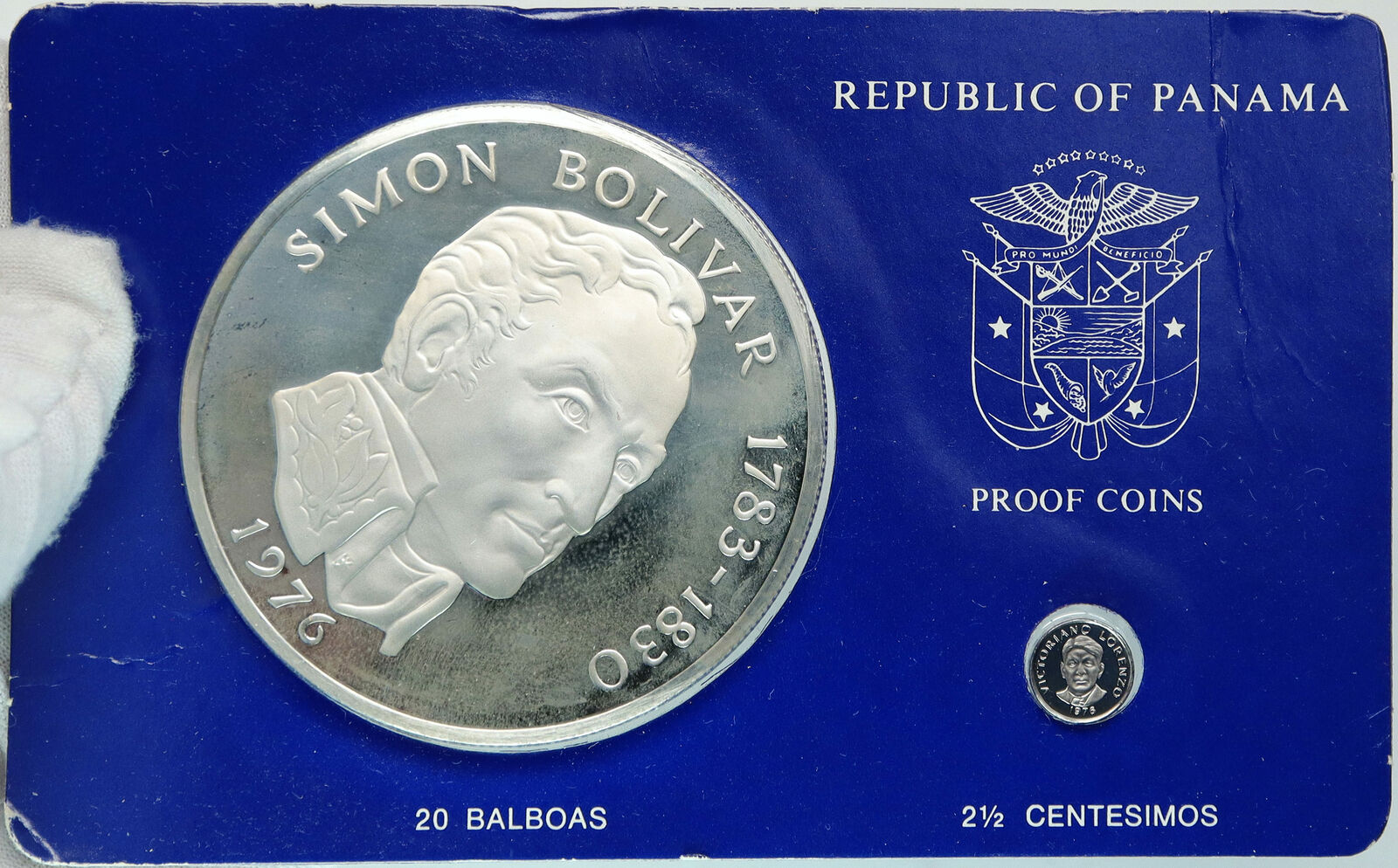 1976 PANAMA Huge 6.2cm Proof Silver 3.8oz 20 Balboas Coin w SIMON BOLIVAR i88762