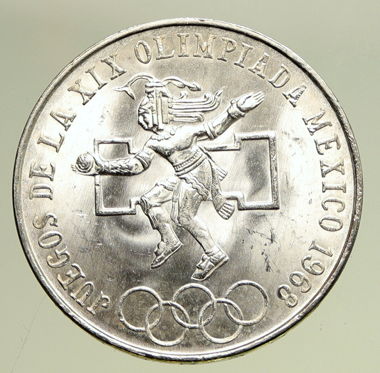 1968 Mexico XIX Olympic Games Aztec Ball Player BIG 25 Pesos Silver Coin i95058